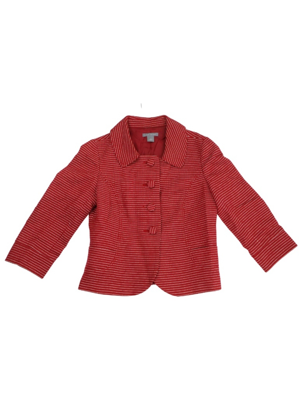 Ann Taylor Womens Jacket Size 6 Red White Textured Cropped Blazer Career Copy